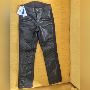Bogner Black Quilted Faux Leather Ski Pants Rare NWT XS Size 4 Tory